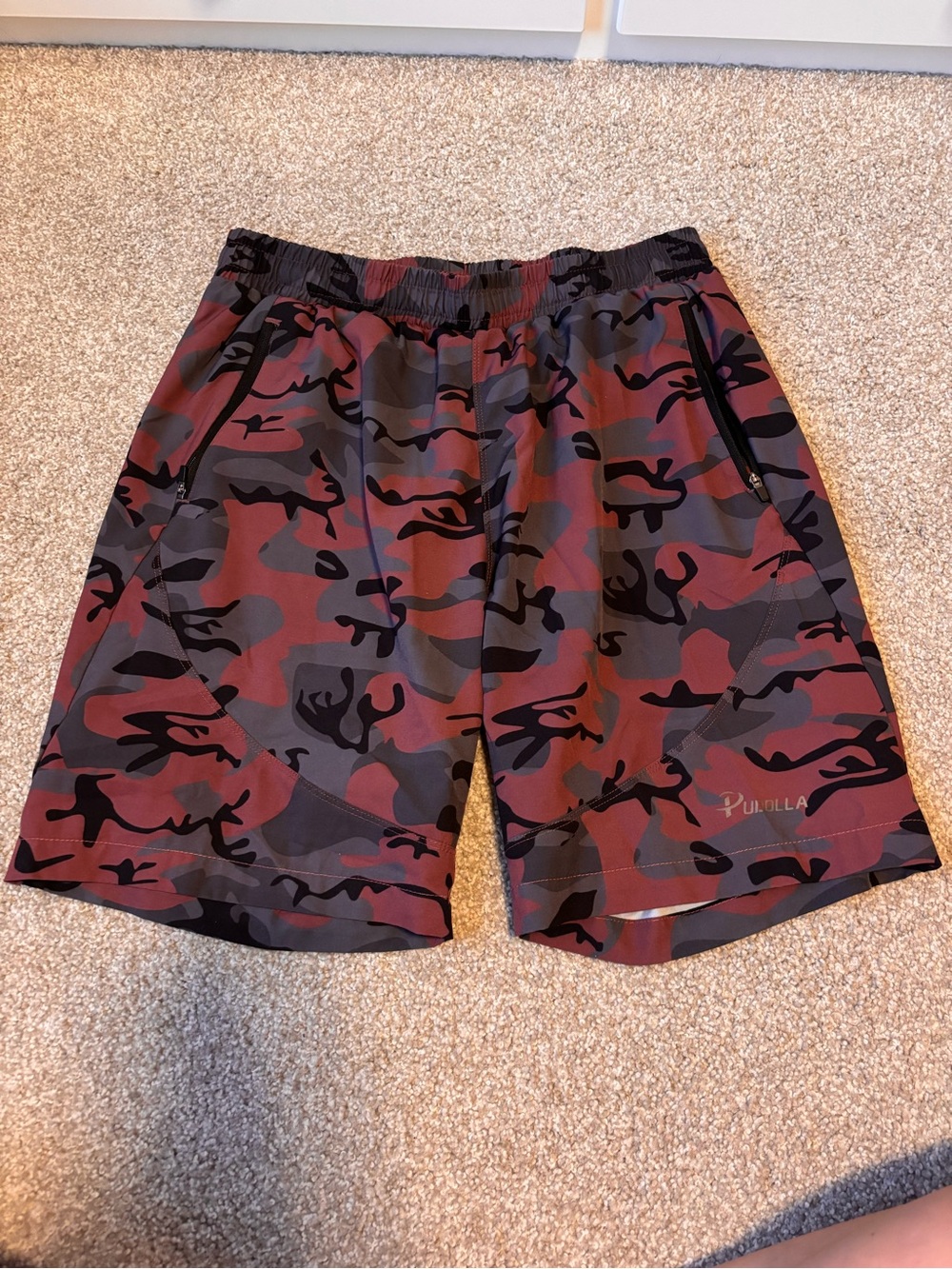 Pudolla Red Gray Camouflage Athletic Shorts
